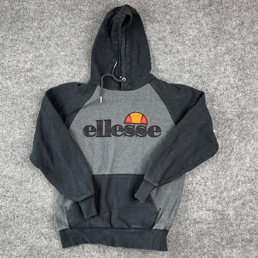 Ellesse Hoodie Womens Size L Gray Black Colorblock Logo Pullover Streetwear